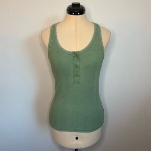 Aerie sage green fitted snap front Henley tank top, size M